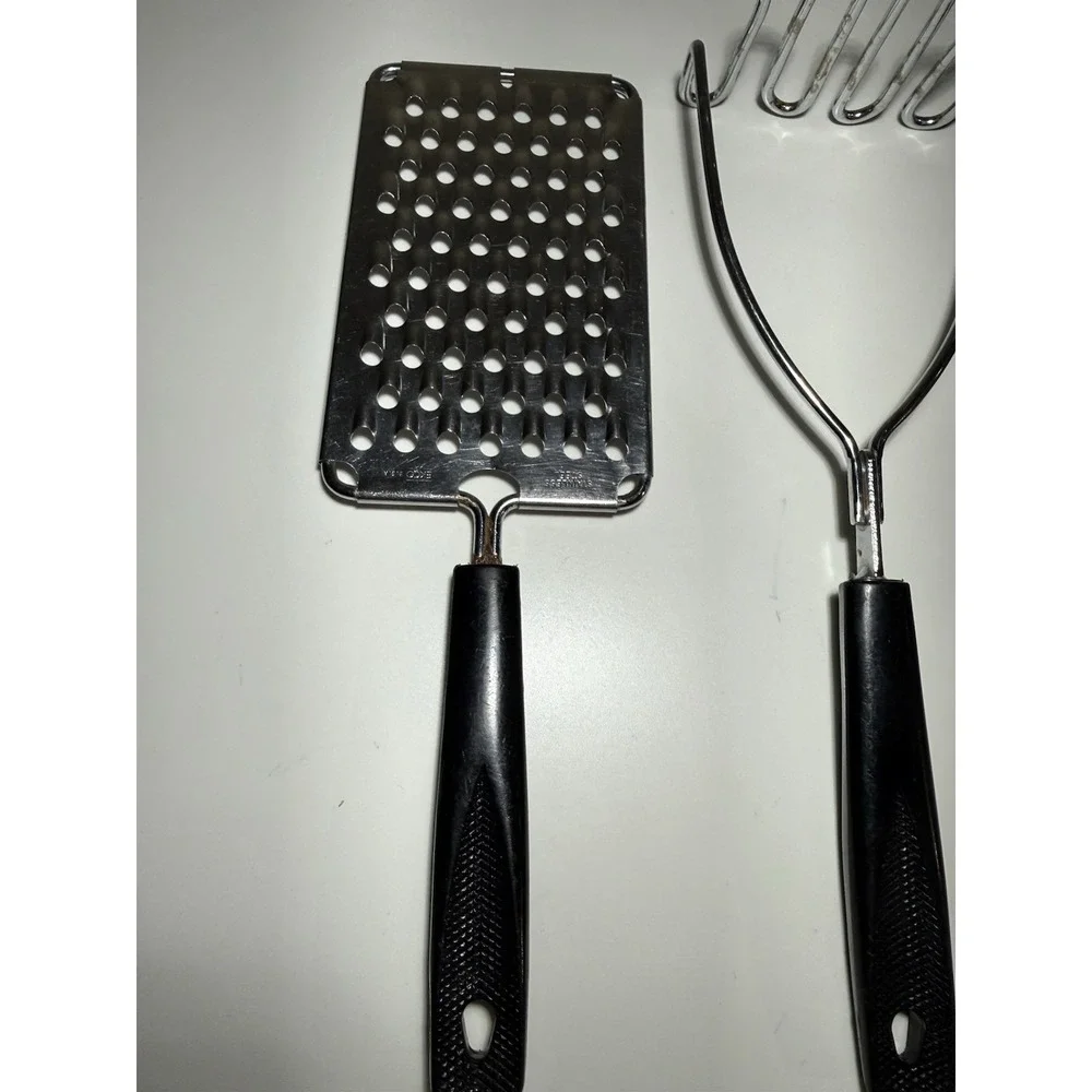 Vintage Ekco Stainless Kitchen Tool Lot 4 Grater Masher Pizza Slotted Turner USA